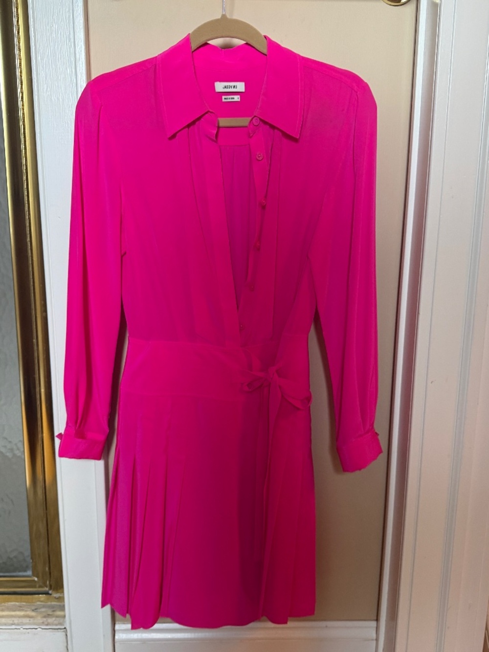 Jason Wu hot pink long sleeve pleated shirt dress size 4 - Like New